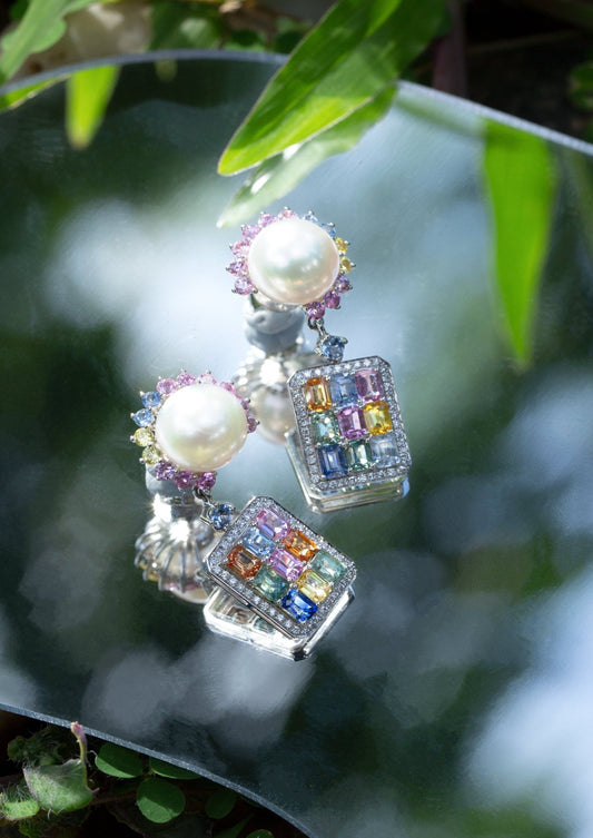 Pearl and Fancy Sapphire Earrings – A Harmony of Elegance and Color