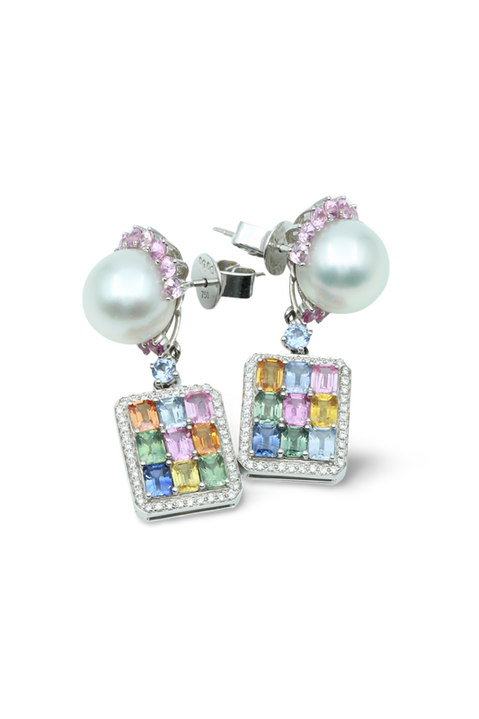 Pearl and Fancy Sapphire Earrings – A Harmony of Elegance and Color