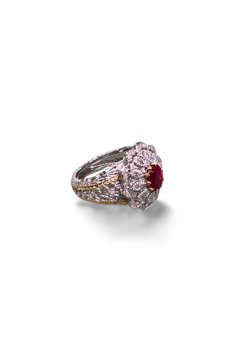 Florentine Engraved Gold Ruby Ring