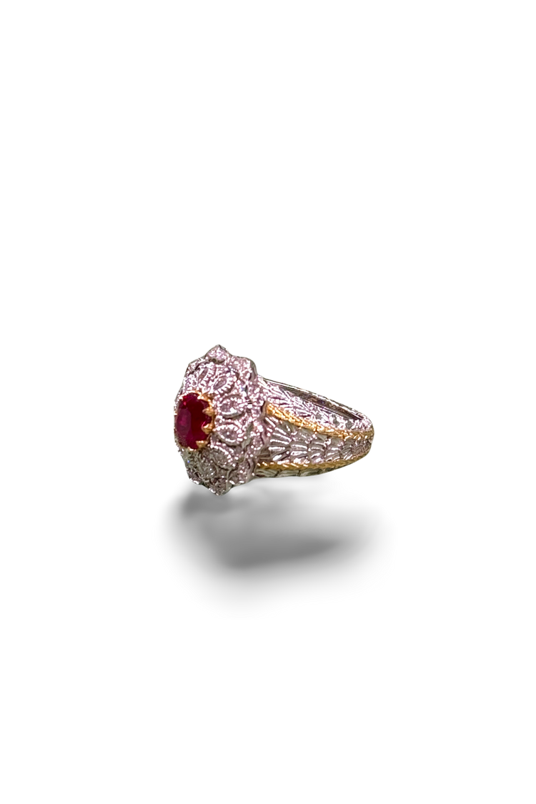 Florentine Engraved Gold Ruby Ring