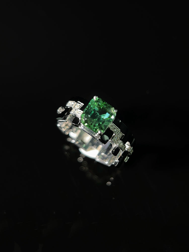 Lagoon Tourmaline Ring with Enamel